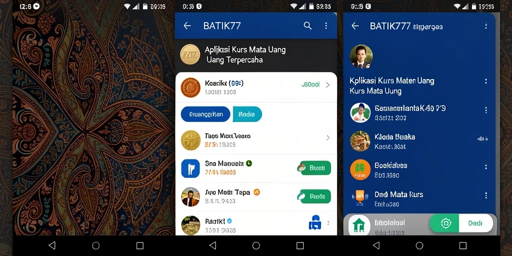 Tampilan antarmuka aplikasi Kurs Mata Uang BATIK77 yang modern.