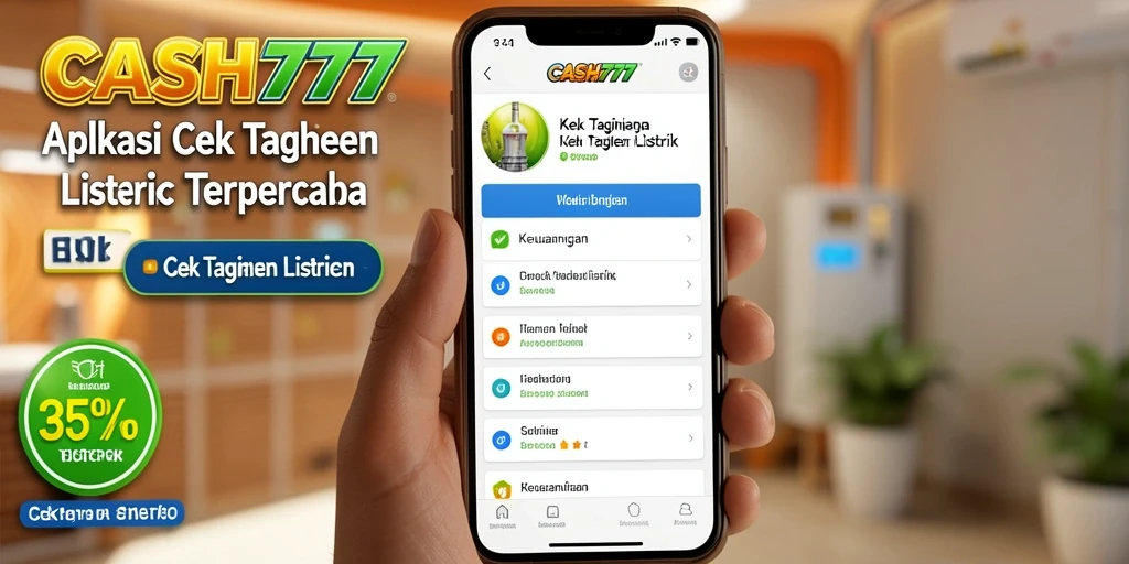 Antarmuka aplikasi CASH777 untuk cek tagihan listrik yang sederhana.