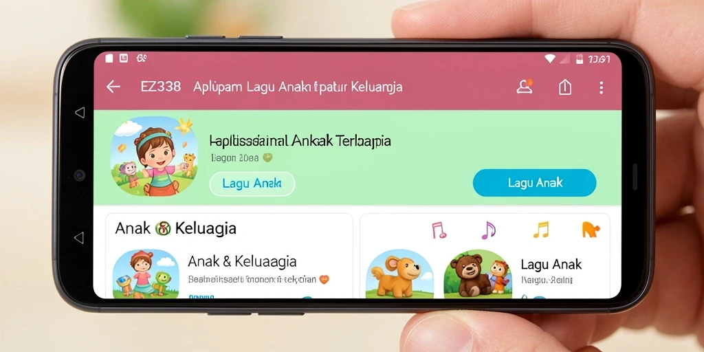 Tampilan antarmuka aplikasi EZ338 dengan lagu anak yang menarik.