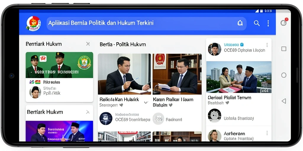 Antarmuka aplikasi OCE69 menampilkan berita politik dan hukum terbaru.